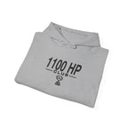 Sport grey hoodie folded with hood drawstrings and front logo graphic