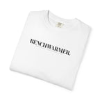 White Benchwarmer T-shirt with 'BENCHWARMER' logo front print