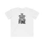 Kids graphic T-shirt, white with 'FINE' slogan text print