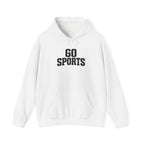 Go Sports hoodie in white with front kangaroo pocket and drawstring hood logo