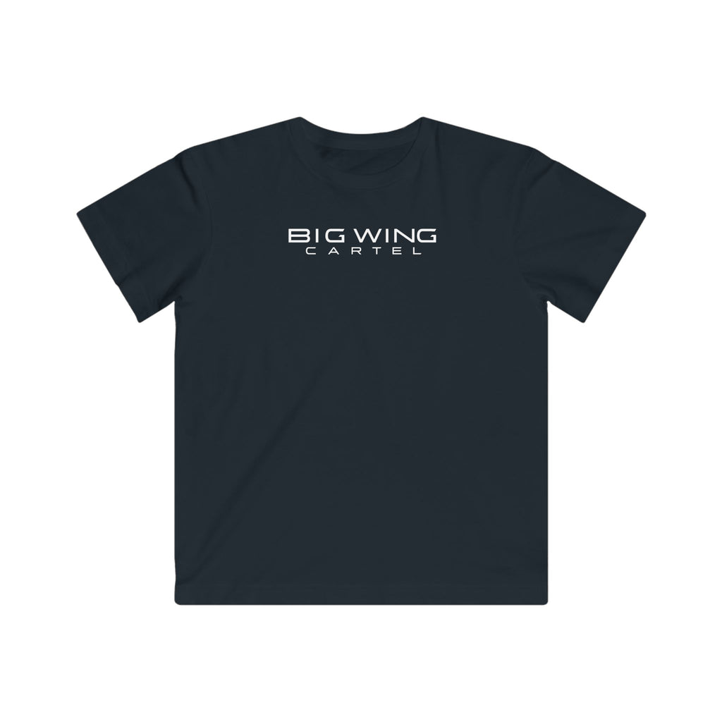 Kids black T-shirt with Big Wing Cartel chest logo graphic