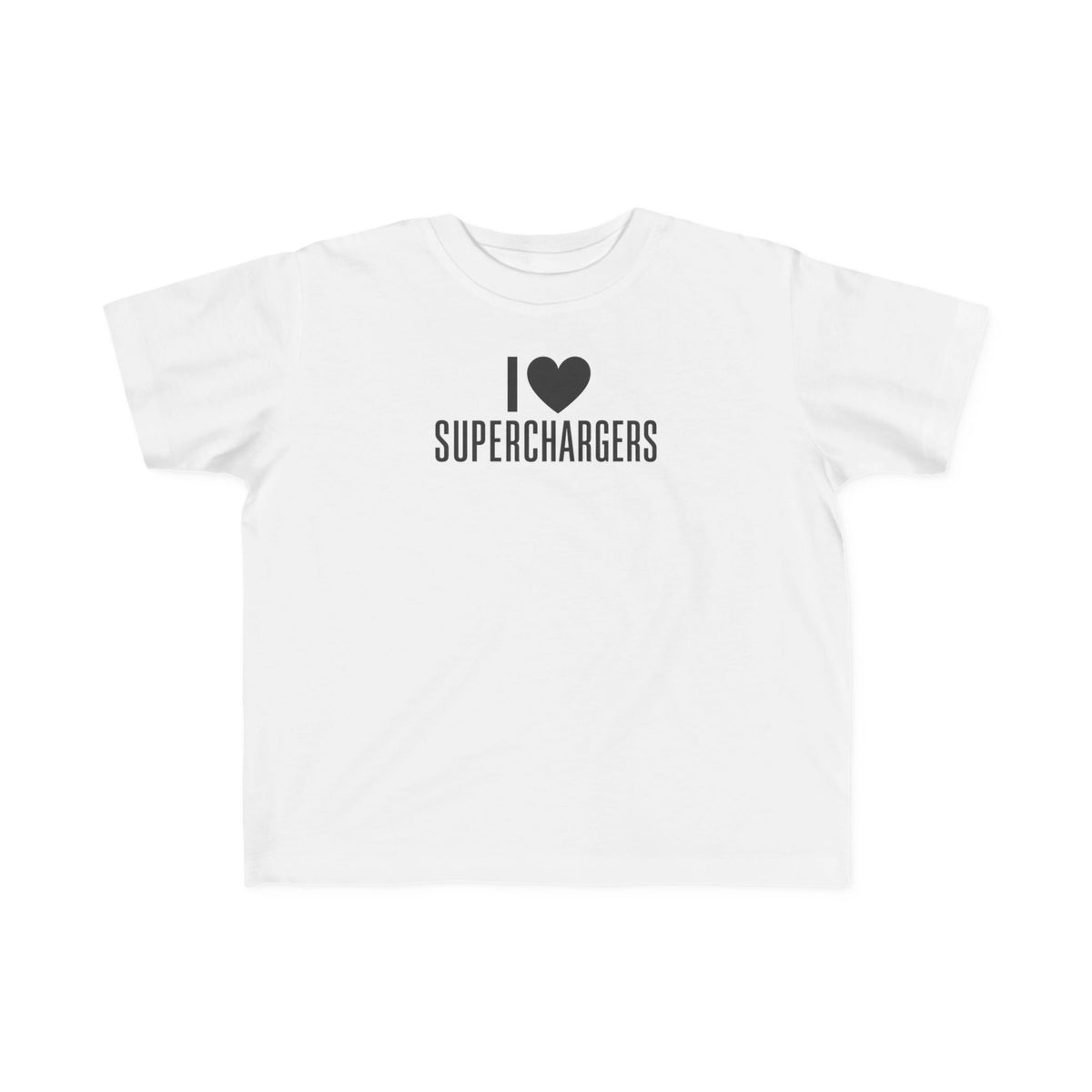 Toddler T-shirt, white with centered "I ♥ superchargers" logo print.