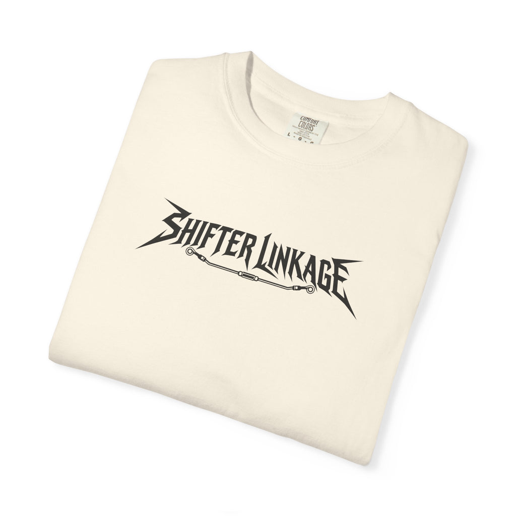 Ivory crewneck graphic tee with Shifter Linkage logo print at center front