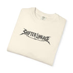 Ivory crewneck graphic tee with Shifter Linkage logo print at center front