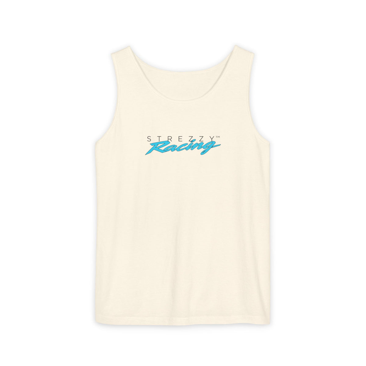 Ivory racing tank top with crew neckline and small front logo print