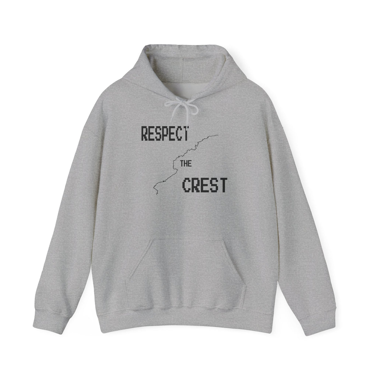 Gray pullover hoodie with front graphic print and kangaroo pocket