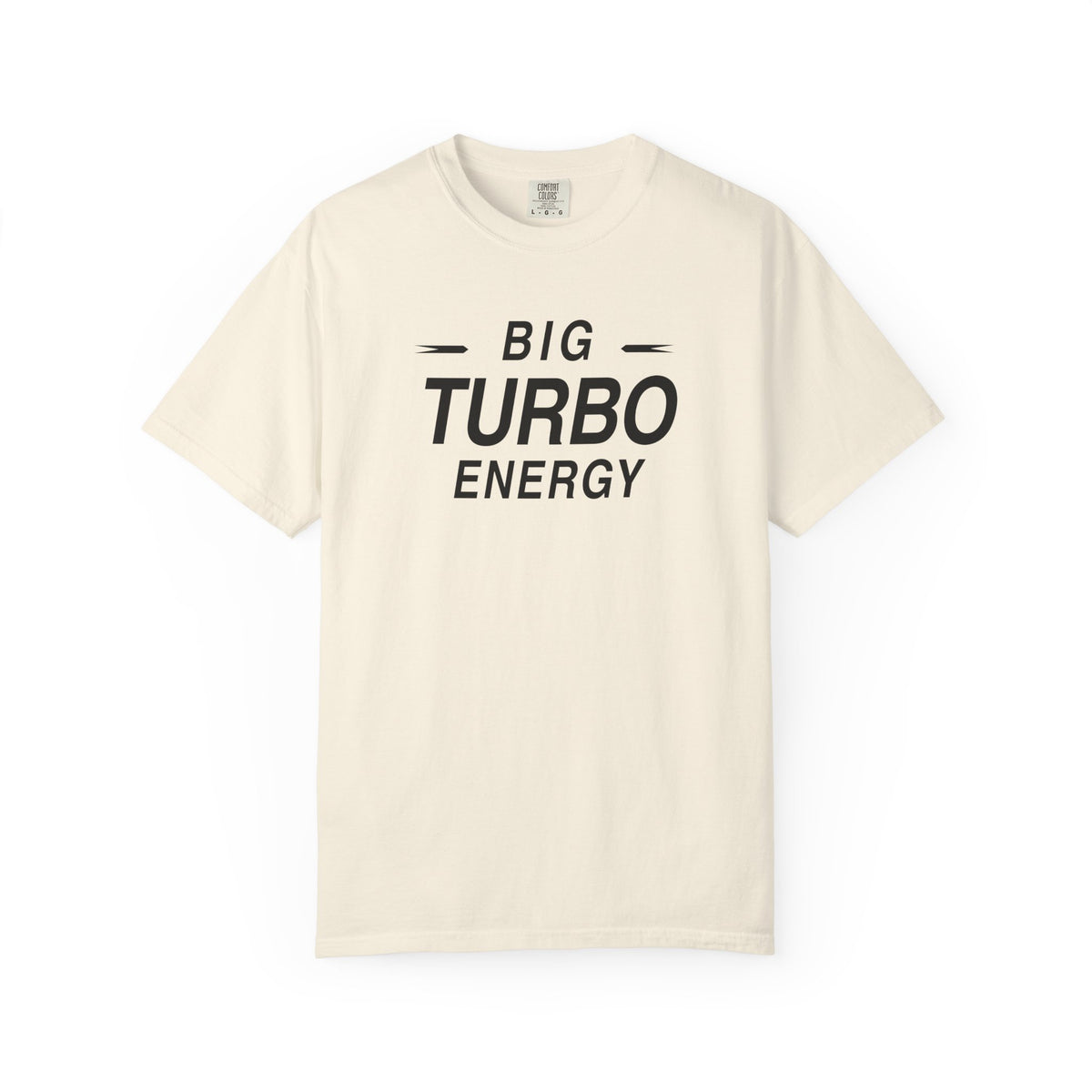 Ivory T-shirt with 'BIG TURBO ENERGY' front graphic