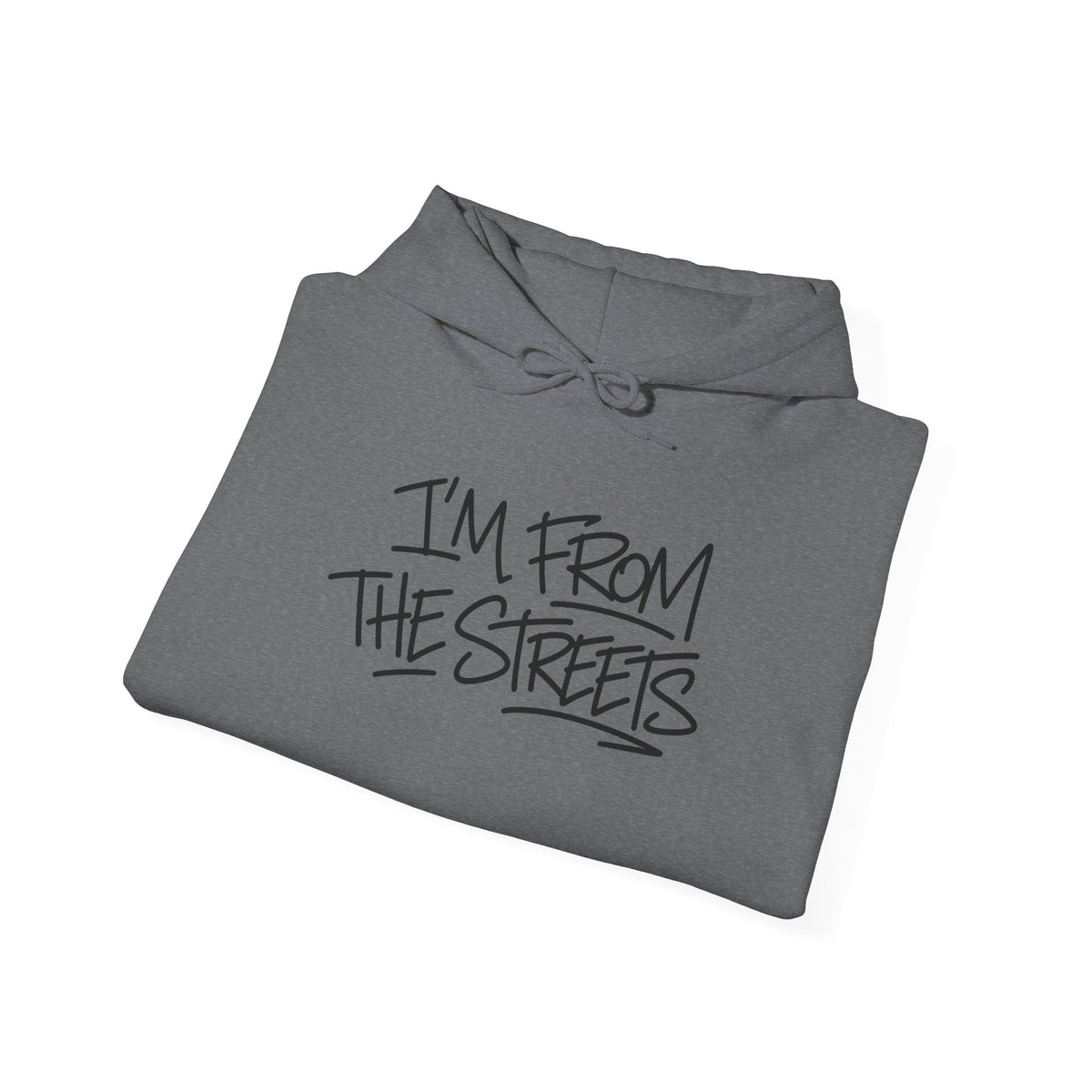 Graphite heather hoodie with drawstring hood and street-map graphic on the front