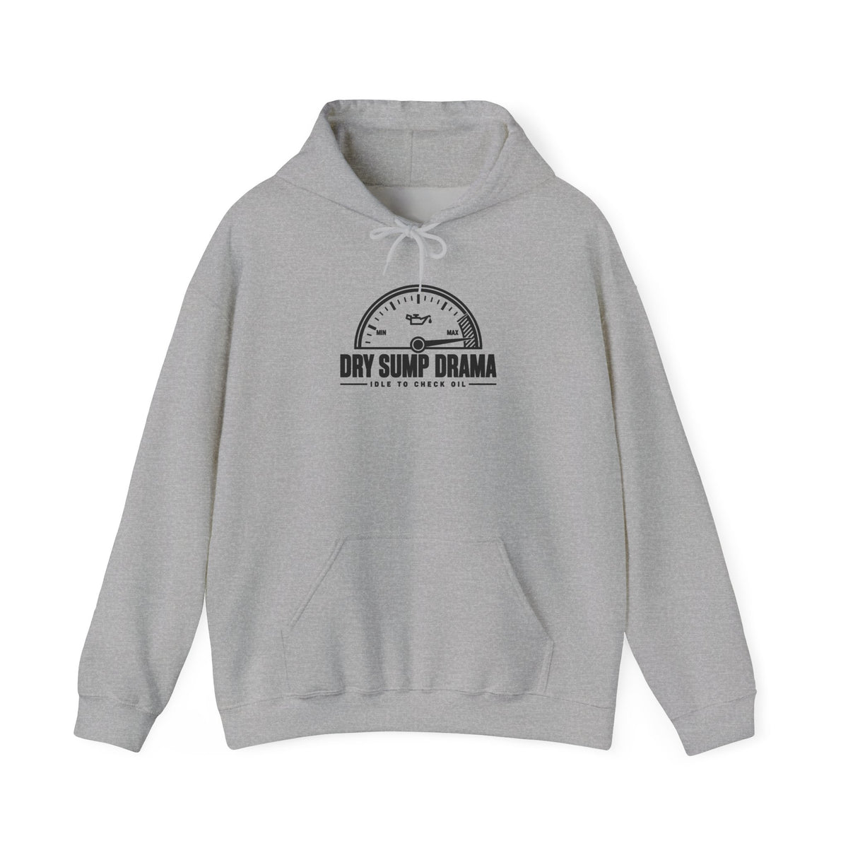 Light gray pullover hoodie with chest logo graphic and kangaroo pocket