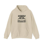 Sand pullover hoodie with front pocket and car logo graphic; drawstring hood.