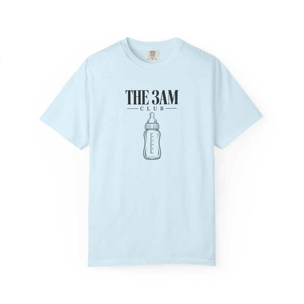 Light blue baby bottle graphic t-shirt with “THE 3AM CLUB” text on the front