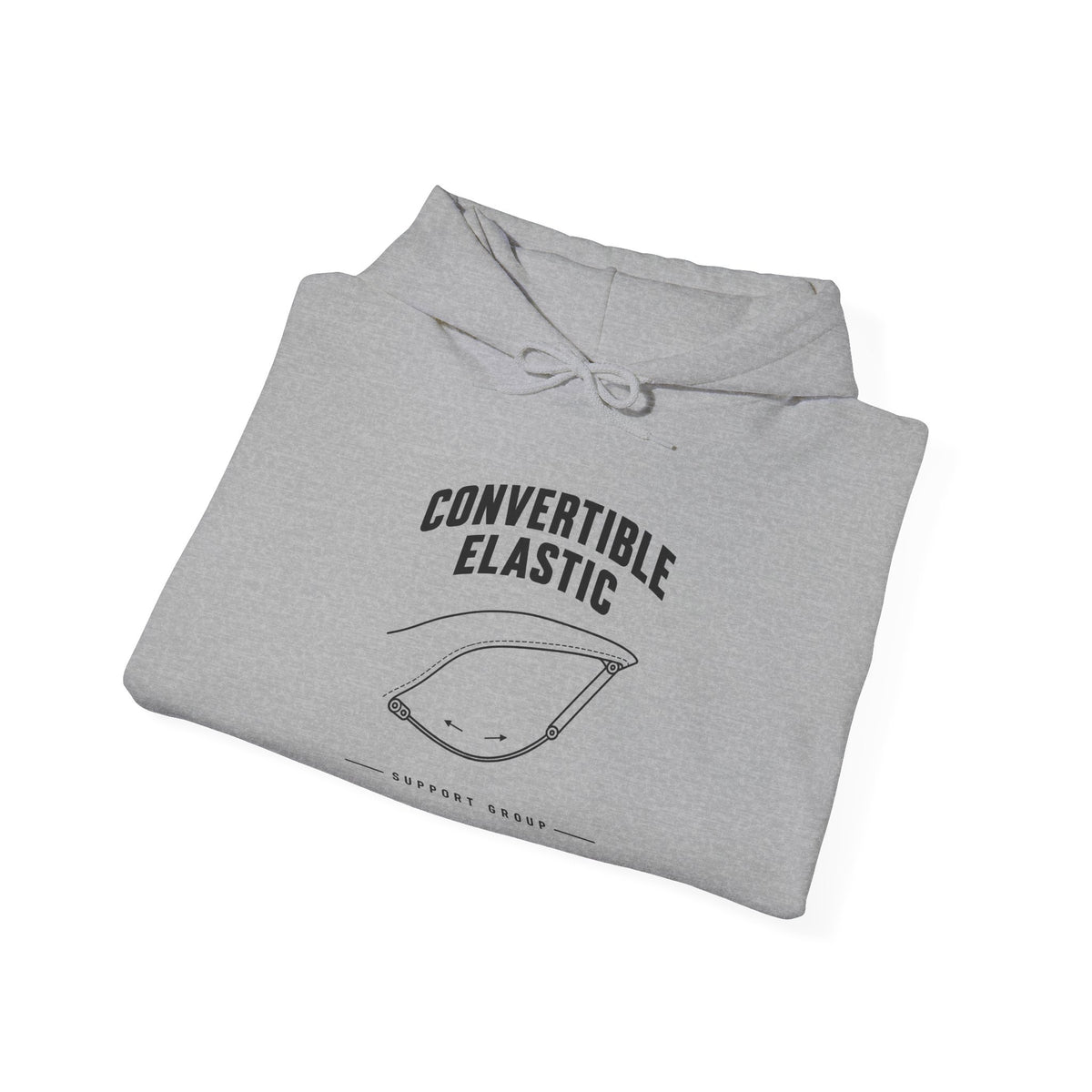 Sport grey convertible elastic support hoodie with chest graphic, kangaroo pocket, drawstring