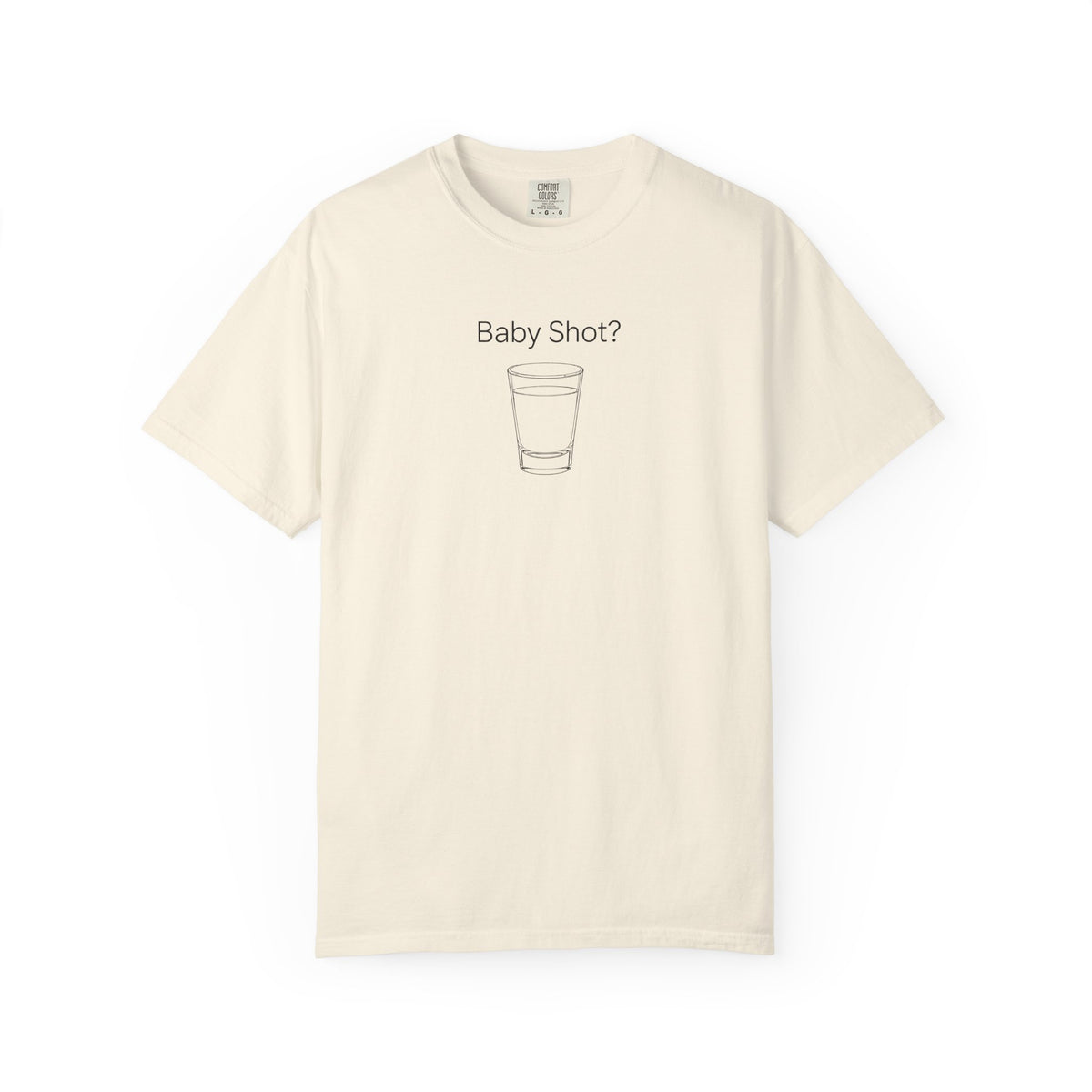 Ivory Baby Shot graphic t-shirt with crew neck and shot glass front print