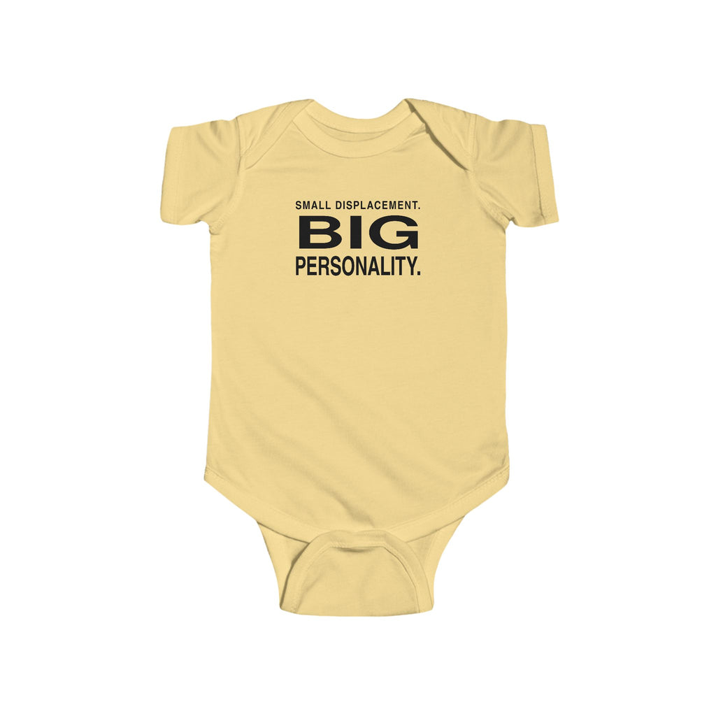 Butter yellow baby bodysuit with short sleeves and front slogan graphic
