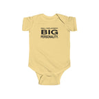 Butter yellow baby bodysuit with short sleeves and front slogan graphic