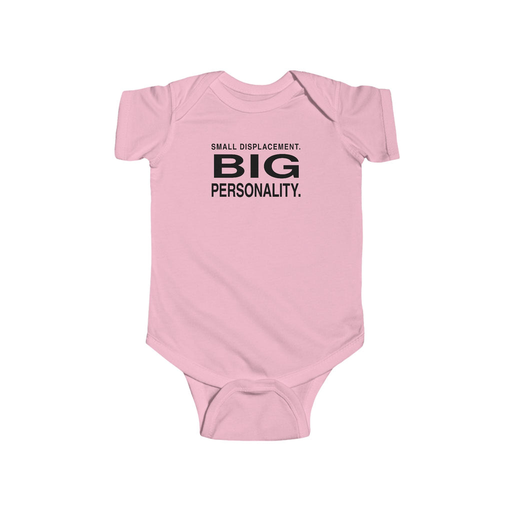 Pink baby bodysuit with short sleeves and front slogan graphic