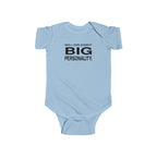 Light blue baby bodysuit with short sleeves and front slogan graphic