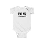 White baby bodysuit with short sleeves and front slogan graphic