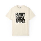 Ivory graphic slogan T-shirt with stacked text design on the front