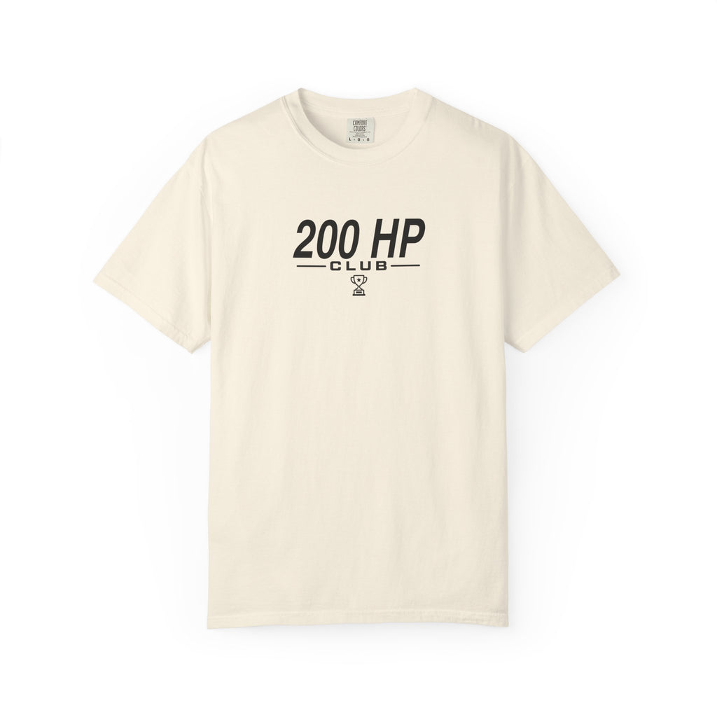 Ivory 200 HP Club T-shirt with centered black logo graphic on the front