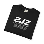 Black crew-neck T-shirt with large 2JZ Social Club logo graphic