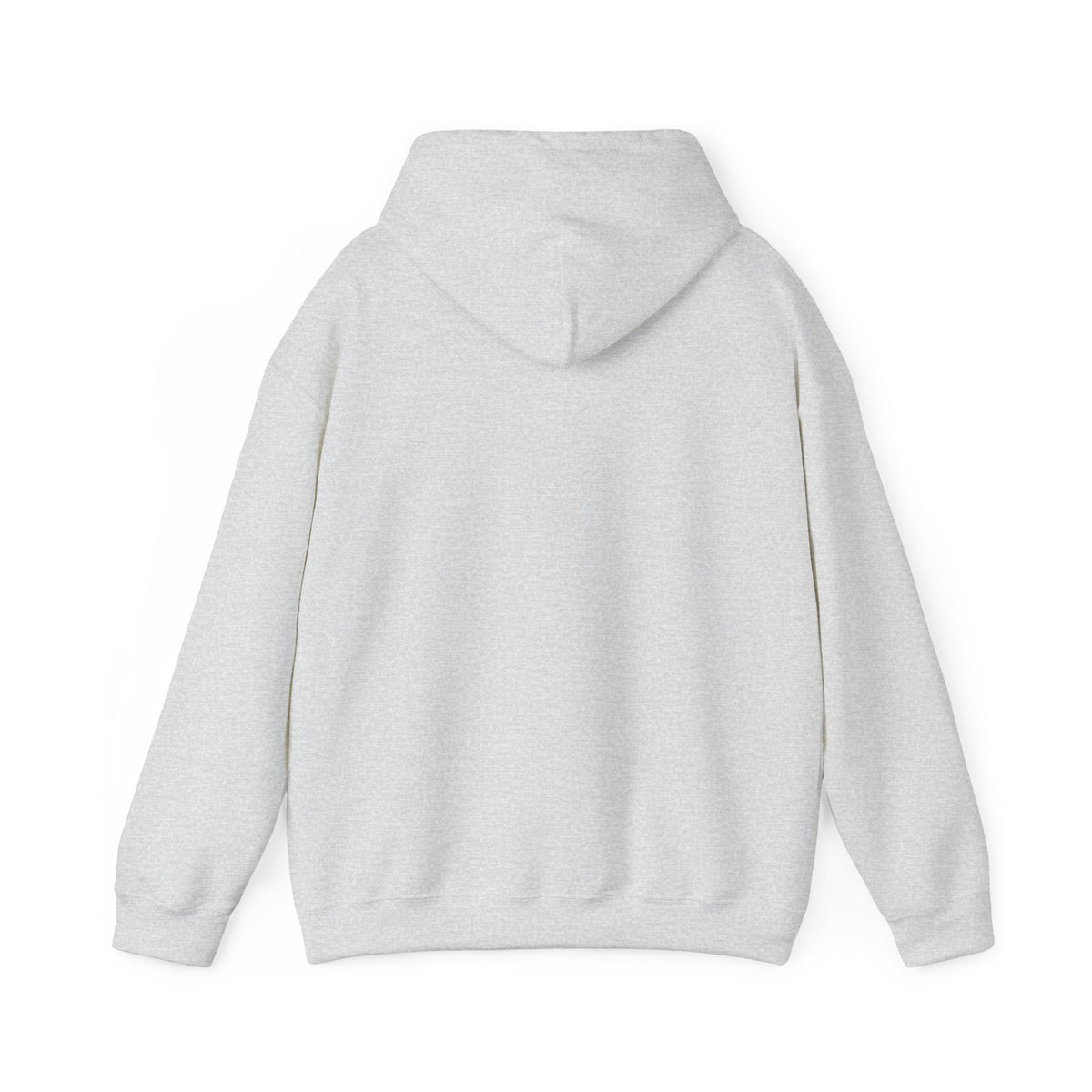 Ash gray pullover hoodie back view with hood and kangaroo pocket