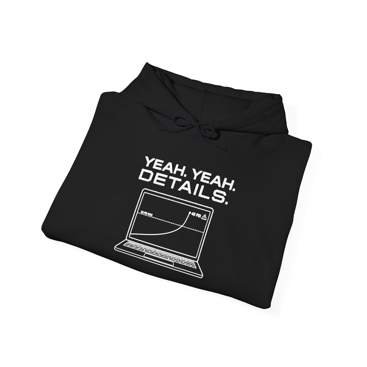 Black overboost warning hoodie with drawstring hood and front graphic print