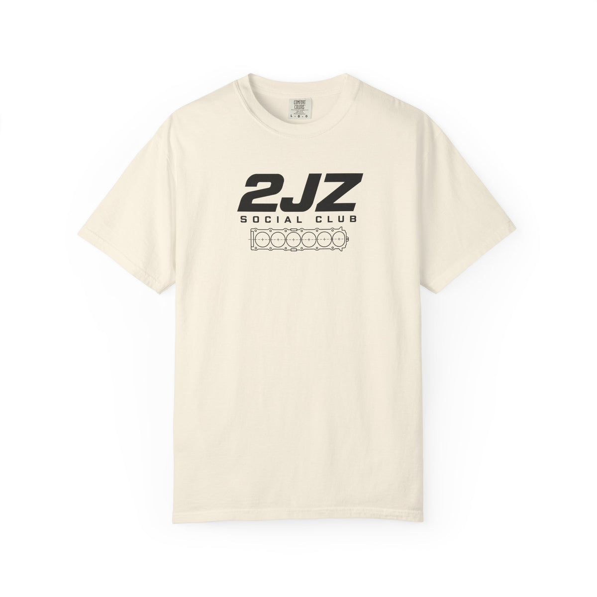 Ivory crew-neck T-shirt with 2JZ Social Club front graphic