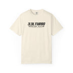 Ivory T-shirt with front '3.3L Turbo Social Club' logo graphic