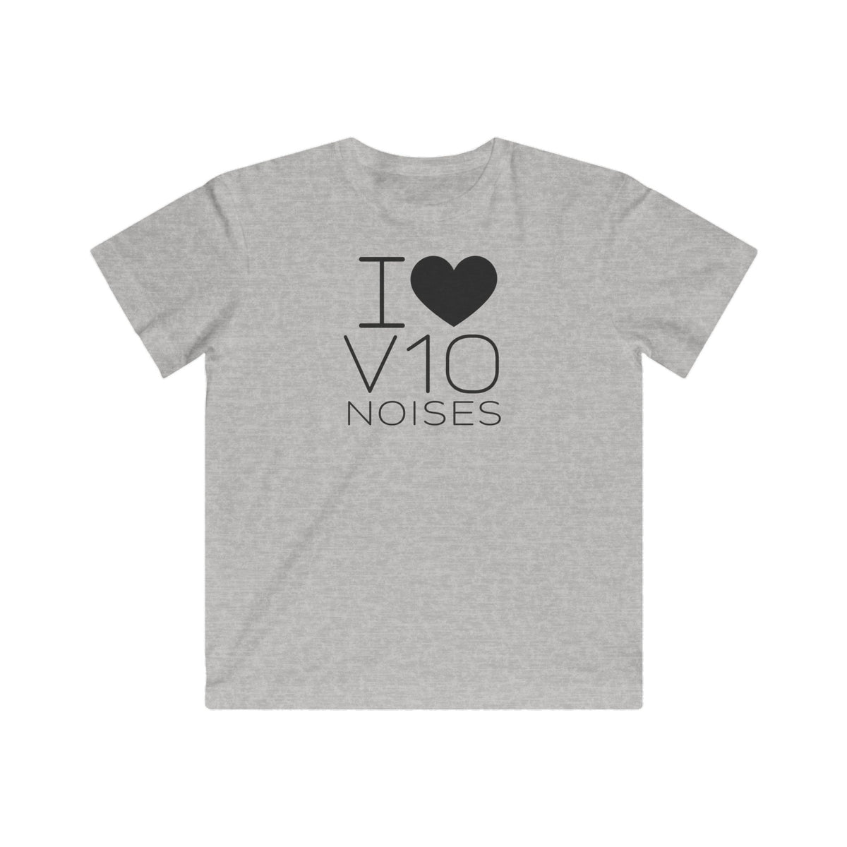 Kids "I Love V10 Noises" graphic T-shirt, heather gray front view