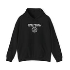 Black EV hoodie with front logo graphic and drawstring hood pocket
