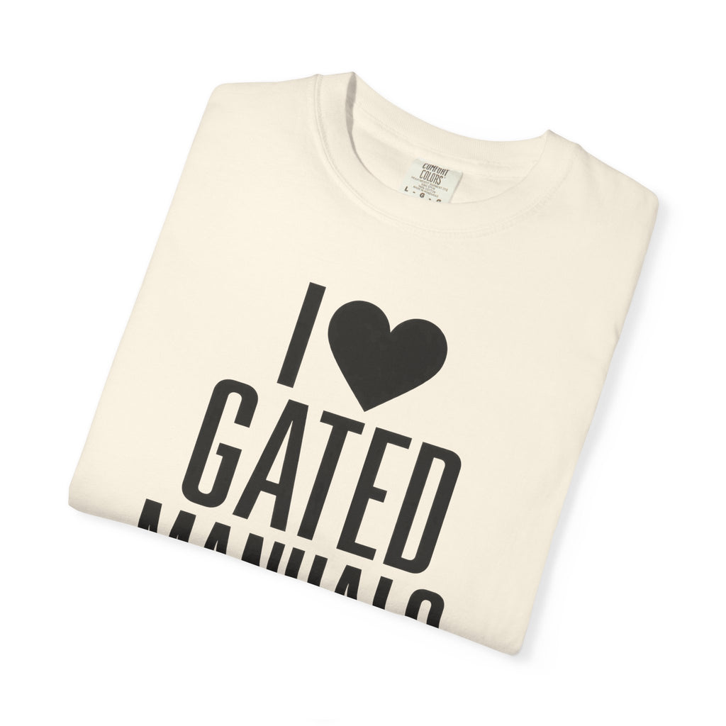 Ivory graphic T-shirt with black I heart Gated Manuals lettering print