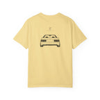 Butter yellow JDM graphic T-shirt with centered car illustration on back