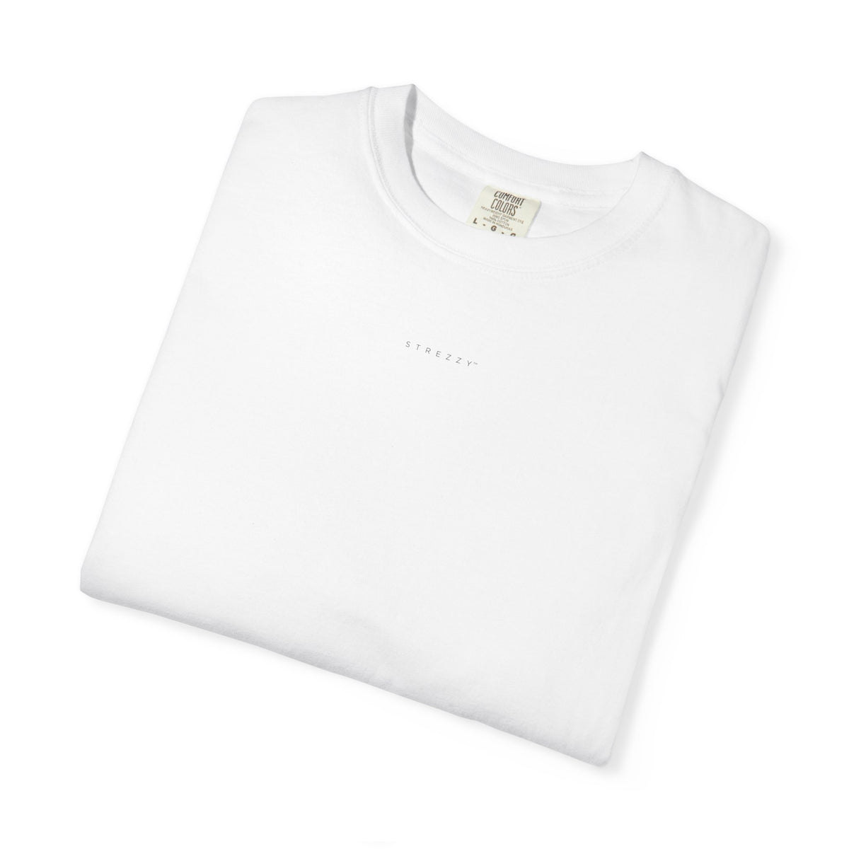 White crew-neck T-shirt with small chest logo