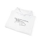 White folded hoodie with BIG WING CARTEL car graphic, hood with drawstring