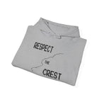 Sport grey hoodie with Respect and The Crest printed crest graphic and drawstring hood.