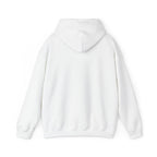 White club hoodie rear view, pullover hood with drawstring, long sleeves
