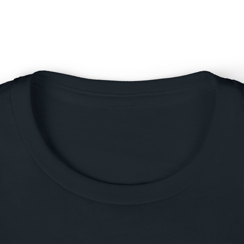 Kids T-shirt neckline close-up, dark blue crew neck collar