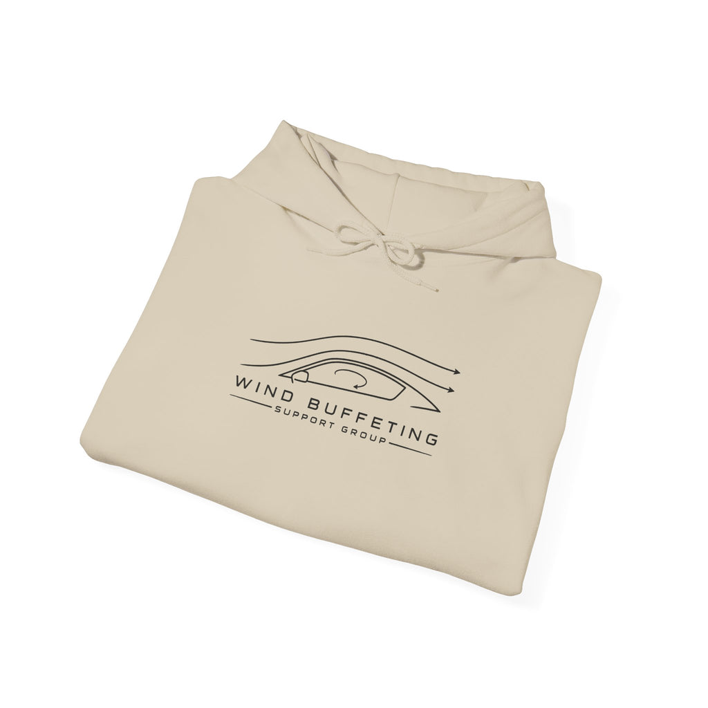 Sand/beige hoodie folded with front wind graphic logo and drawstring hood