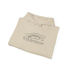 Sand/beige hoodie folded with front wind graphic logo and drawstring hood