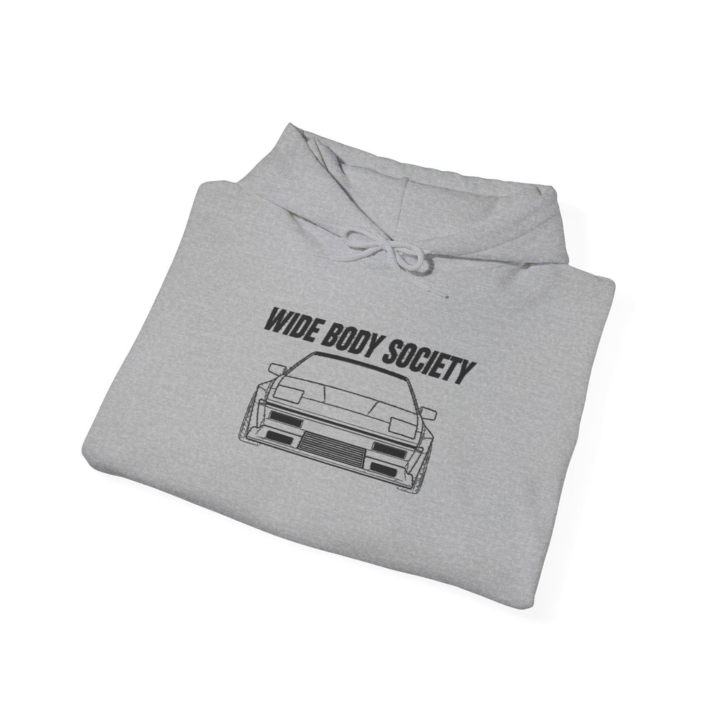 Sport grey JDM hoodie with Wide Body Society front graphic and drawstring hood