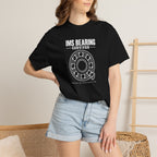 Black crew-neck T-shirt on model with front 'IMS BEARING' wheel logo