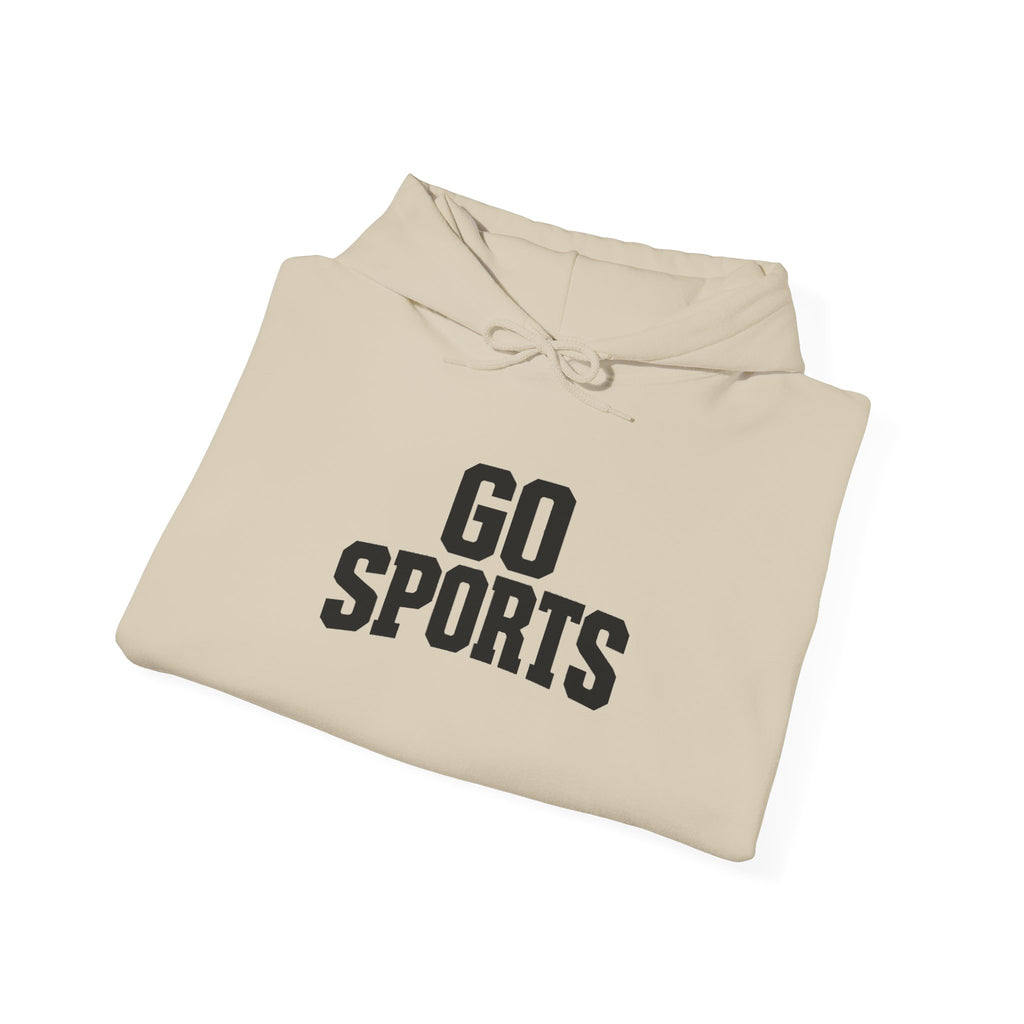 Sand hoodie folded with “GO SPORTS” logo on the chest