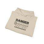 Sand pullover hoodie with “DANGER” and engine graphic on the front