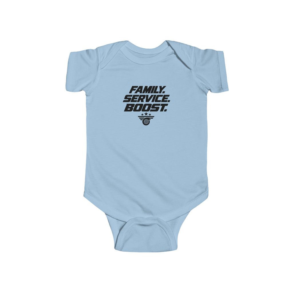 Baby bodysuit, light blue, front graphic print
