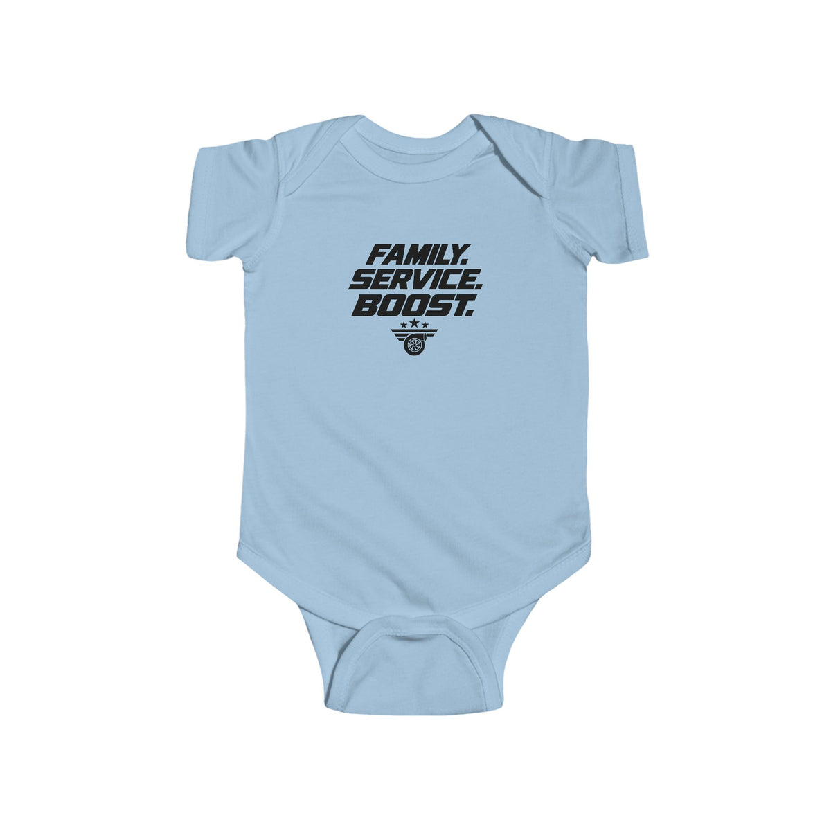 Baby bodysuit, light blue, front graphic print