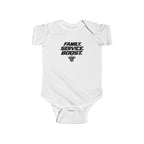 Baby bodysuit, white, front graphic text and icon