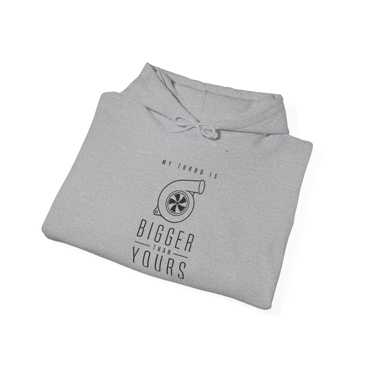 Sport grey pullover hoodie with front turbo graphic and drawstring hood