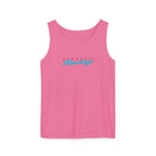 Pink racing tank top with crew neckline and front logo print