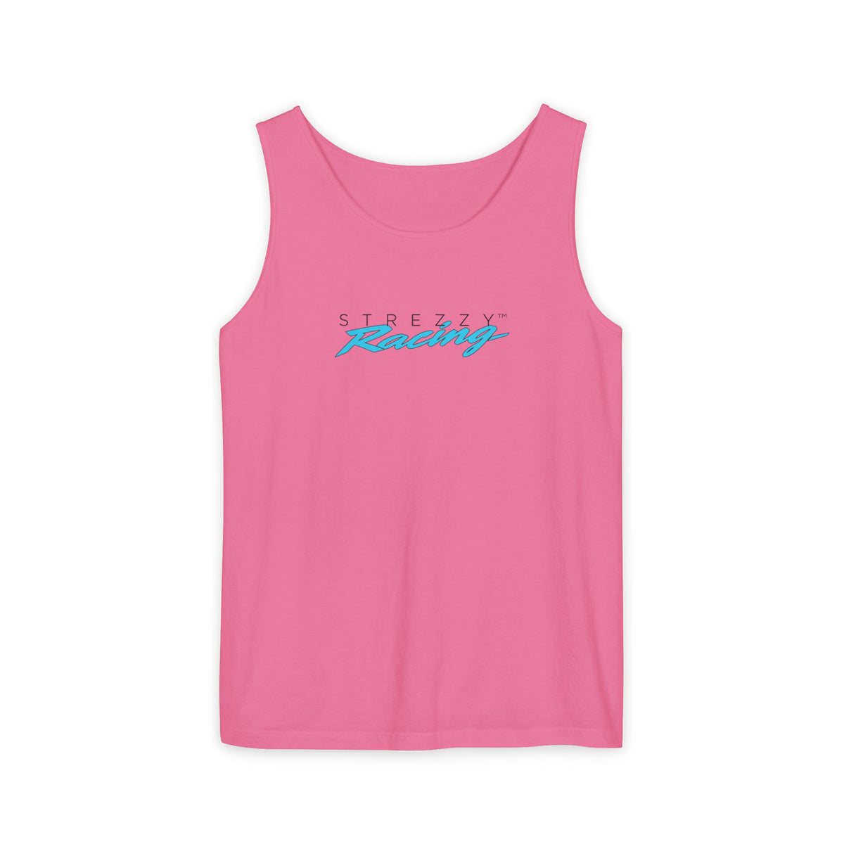 Pink racing tank top with crew neckline and front logo print